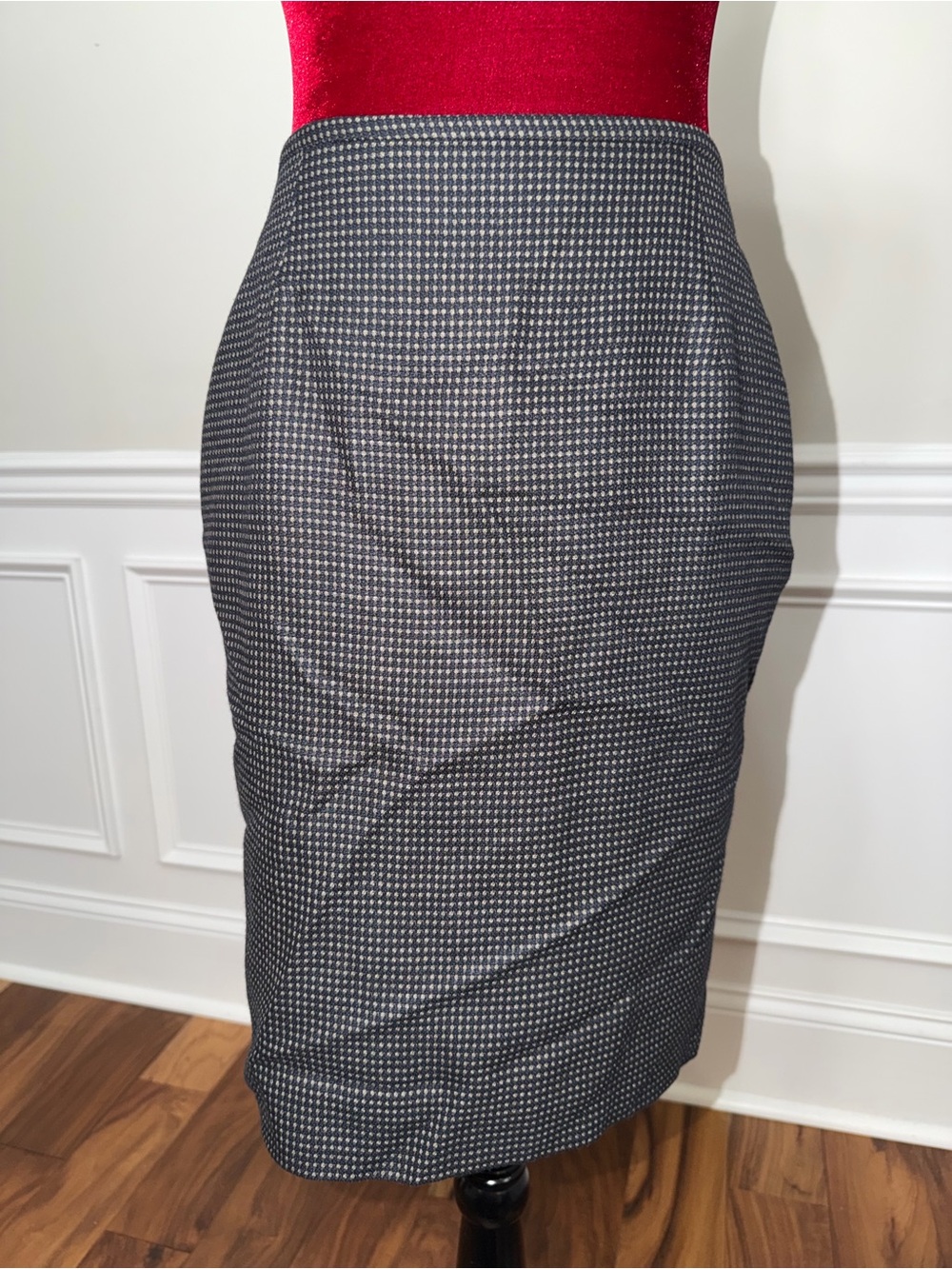 Vintage Rena Rowan for Saville Petite Pencil Skirt Blue Beige Pattern Lined